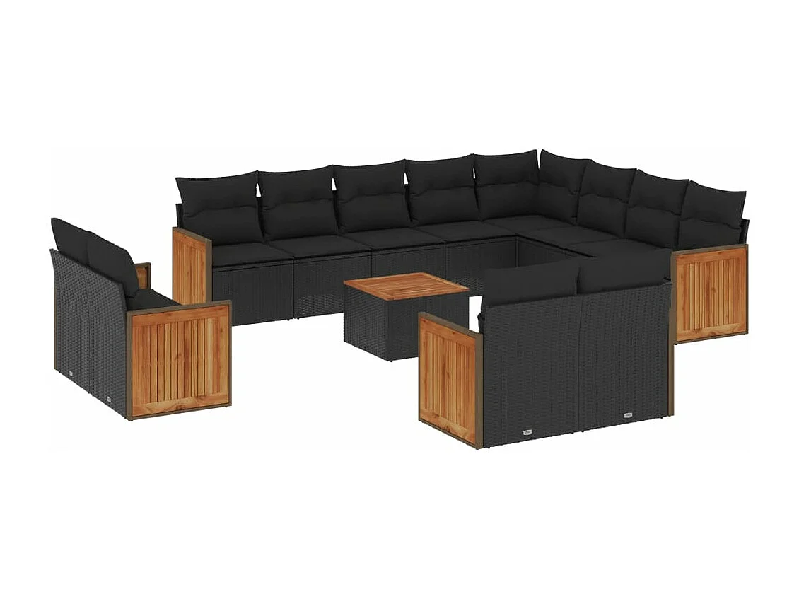 Salon de jardin avec coussins 13 pcs noir résine tressée