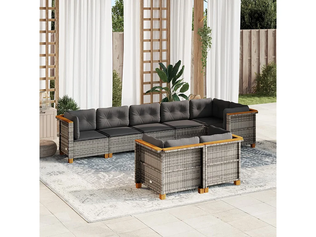 8-tlg. Garten-Sofagarnitur mit Kissen Grau Poly Rattan
