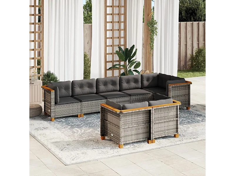 8-tlg. Garten-Sofagarnitur mit Kissen Grau Poly Rattan