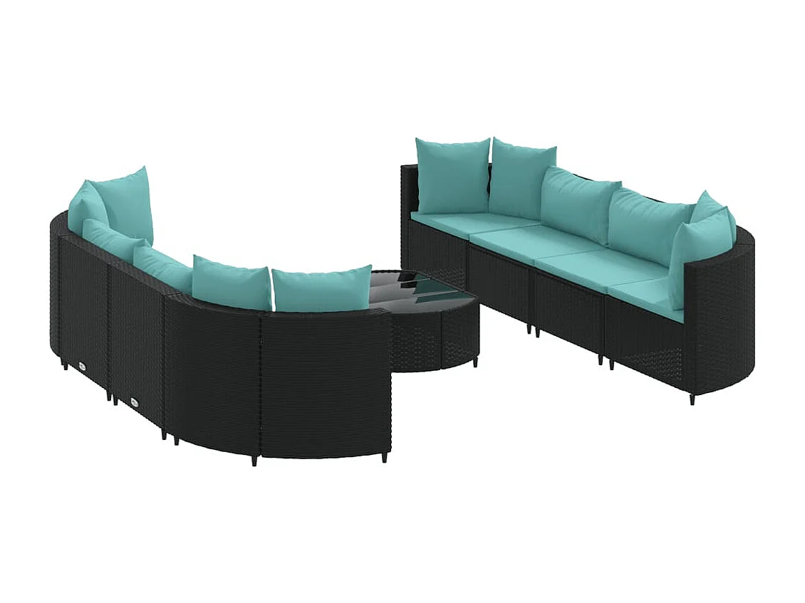 Set Divani da Giardino 9 pz con Cuscini Nero in Polyrattan