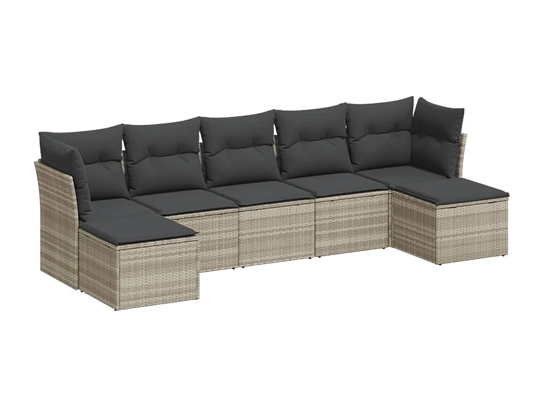 Salon de jardin avec coussins 7 pcs gris clair résine tressée