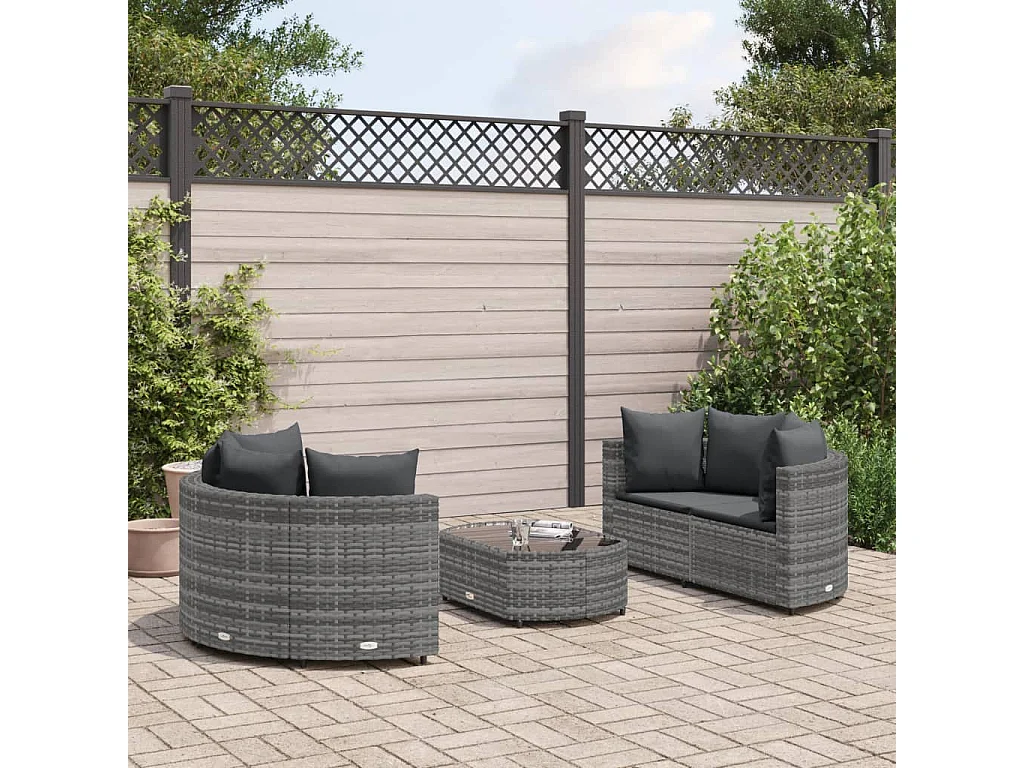 5-tlg. Garten-Sofagarnitur mit Kissen Grau Poly Rattan