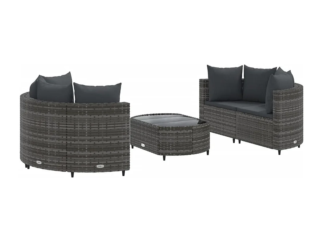 5-tlg. Garten-Sofagarnitur mit Kissen Grau Poly Rattan
