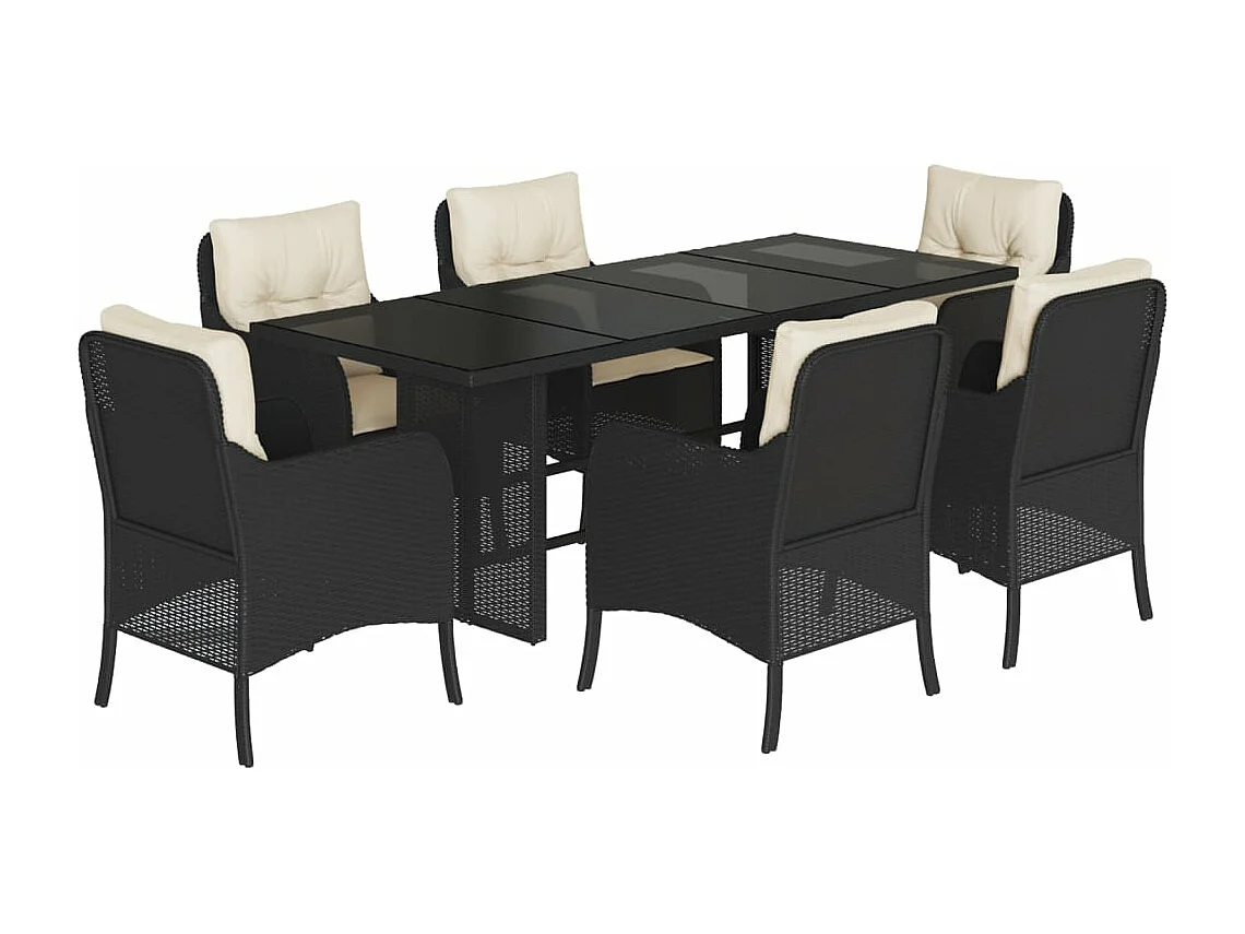 Ensemble à manger de jardin coussins 7pcs Noir Résine tressée