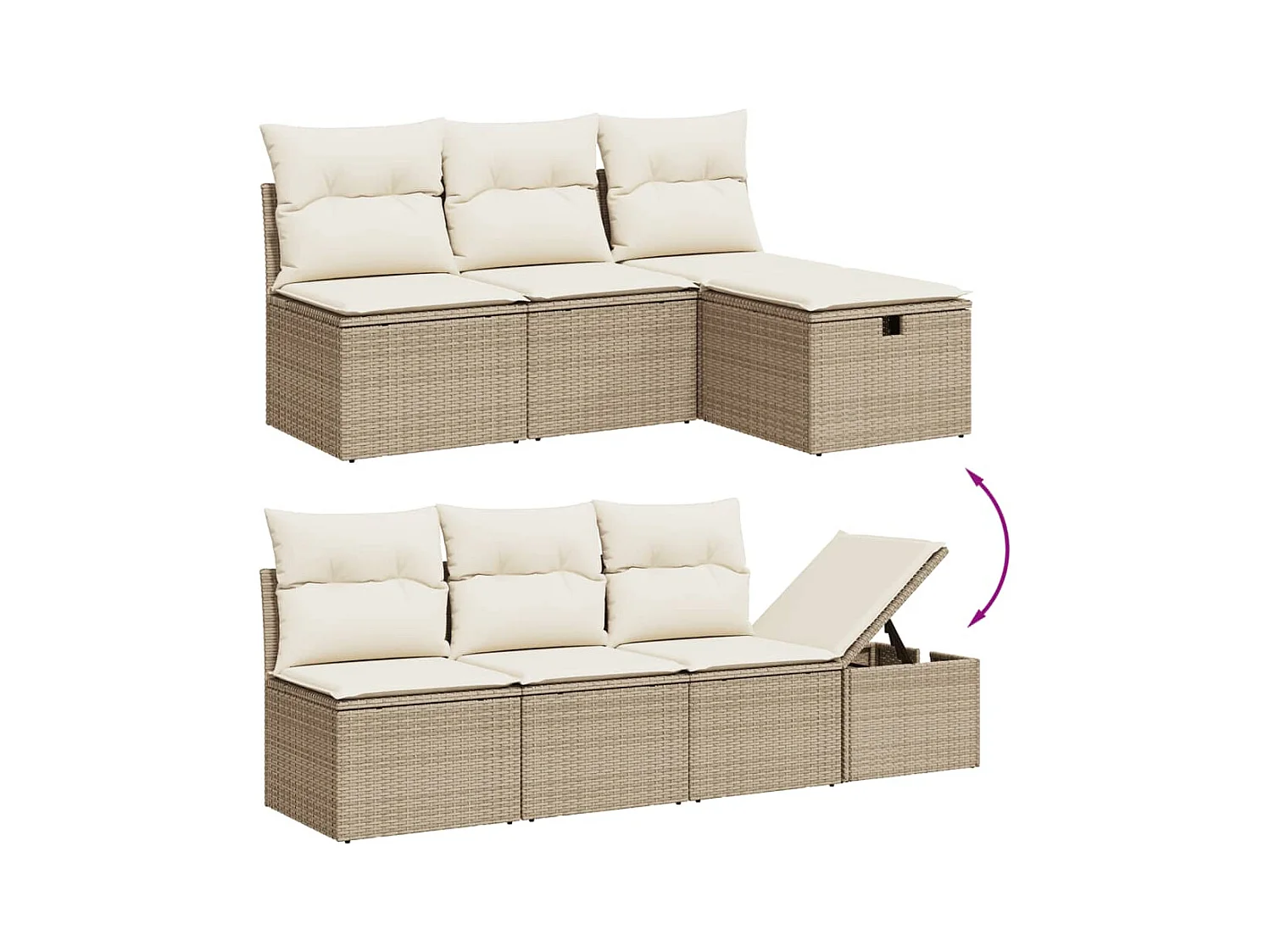 Salon de jardin avec coussins 9 pcs beige résine tressée