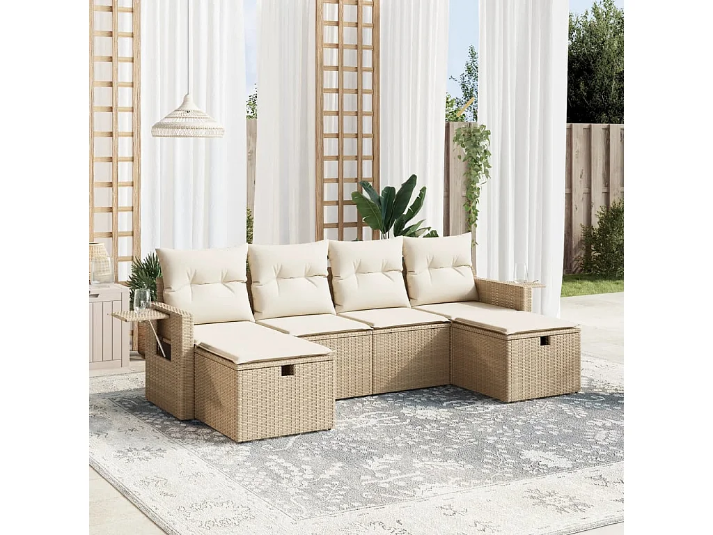 Salon de jardin avec coussins 6 pcs beige résine tressée