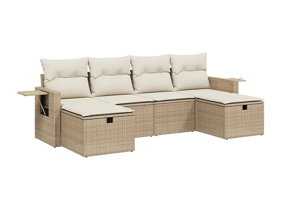 Salon de jardin avec coussins 6 pcs beige résine tressée