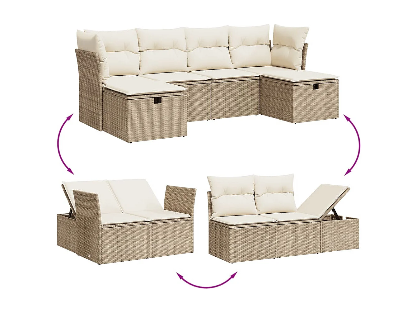Salon de jardin avec coussins 6 pcs beige résine tressée