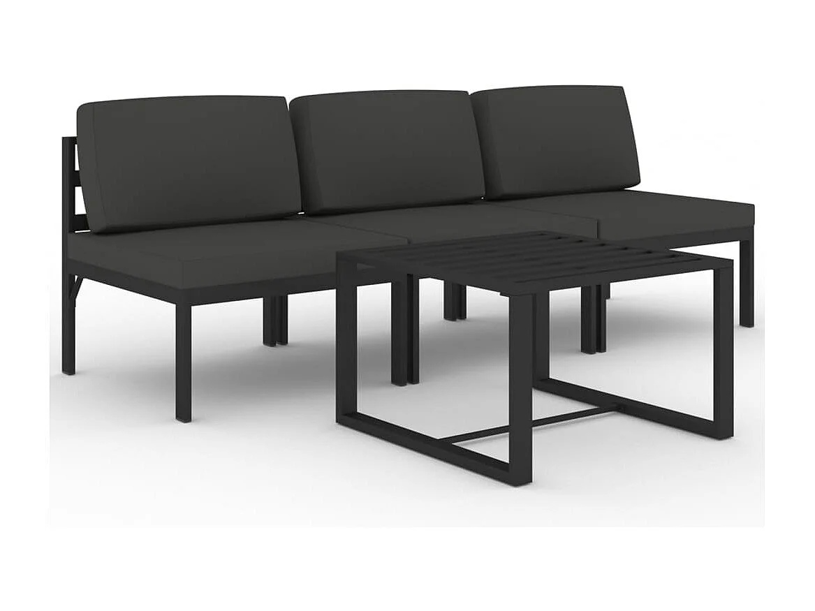 Salon de jardin 4 pcs avec coussins Aluminium Anthracite