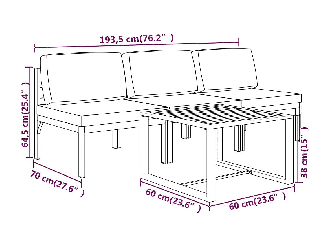 Salon de jardin 4 pcs avec coussins Aluminium Anthracite