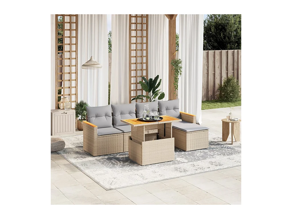 Salon de jardin avec coussins 6 pcs beige résine tressée