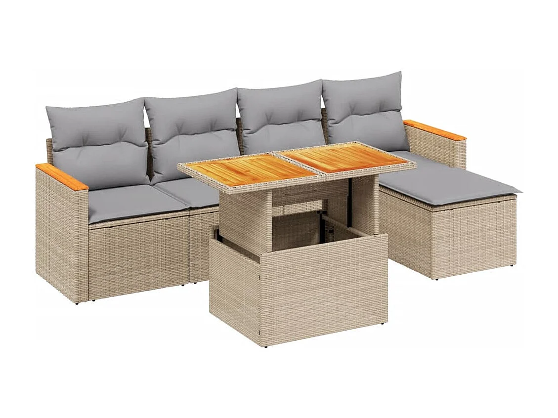 Set Divano da Giardino 6 pz con Cuscini Beige in Polyrattan