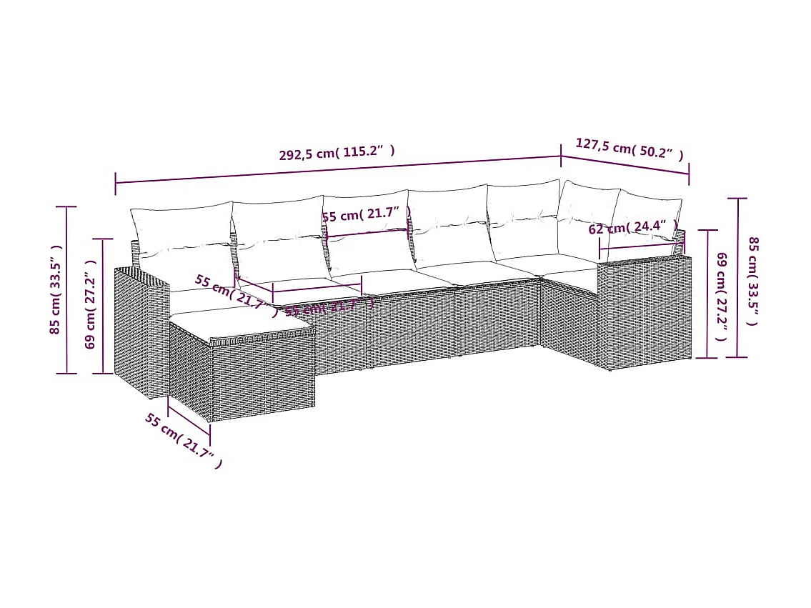 Set Divani da Giardino con Cuscini 7pz Nero Polyrattan