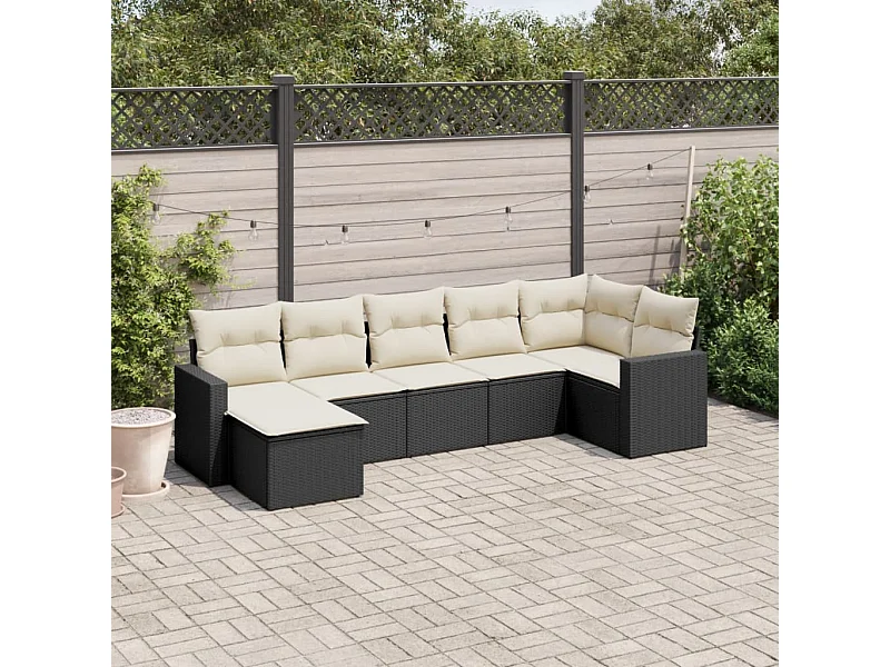 Set Divani da Giardino con Cuscini 7pz Nero Polyrattan