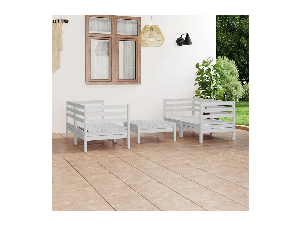 Salon de jardin 5 pcs Blanc Bois de pin massif