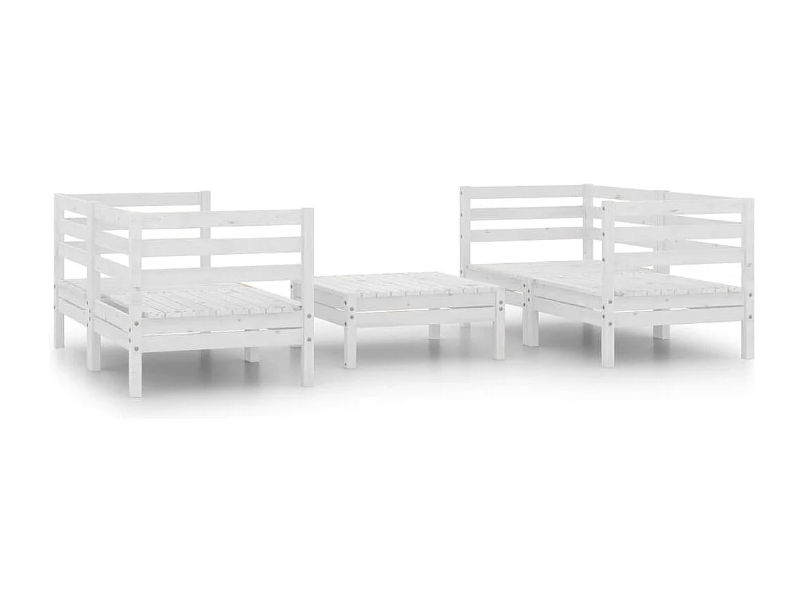 Salon de jardin 5 pcs Blanc Bois de pin massif