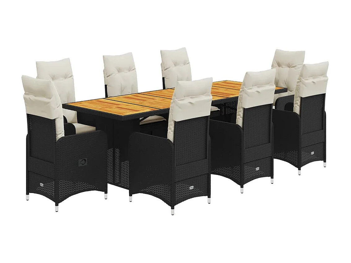 Ensemble de bistro de jardin 9 pcs coussins noir poly rotin