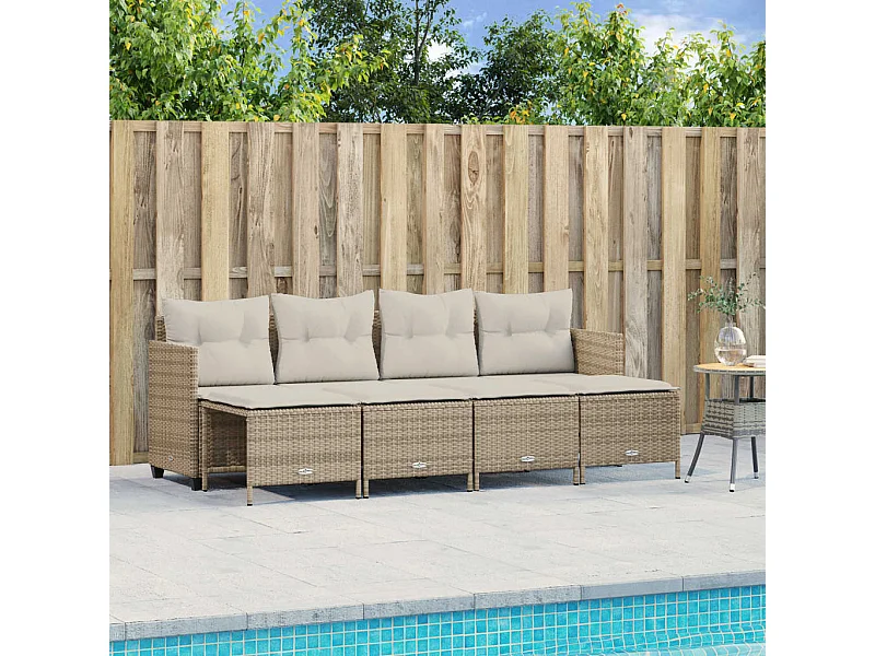 Set Divano da Giardino 5 pz con Cuscini Beige in Polyrattan