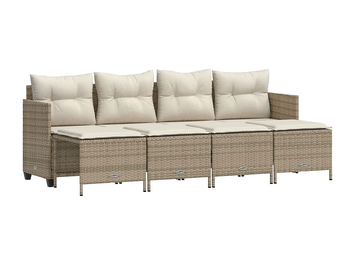 5-tlg. Garten-Sofagarnitur mit Kissen Beige Poly Rattan