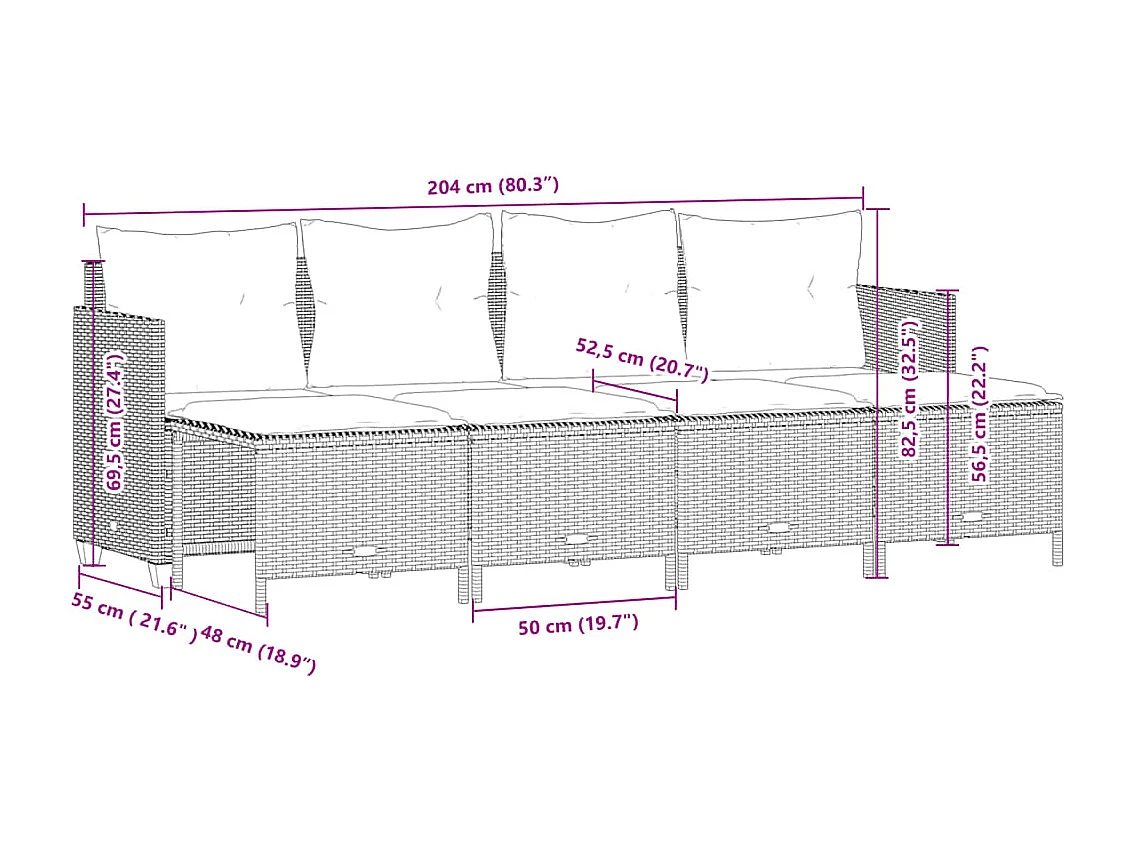 5-tlg. Garten-Sofagarnitur mit Kissen Beige Poly Rattan