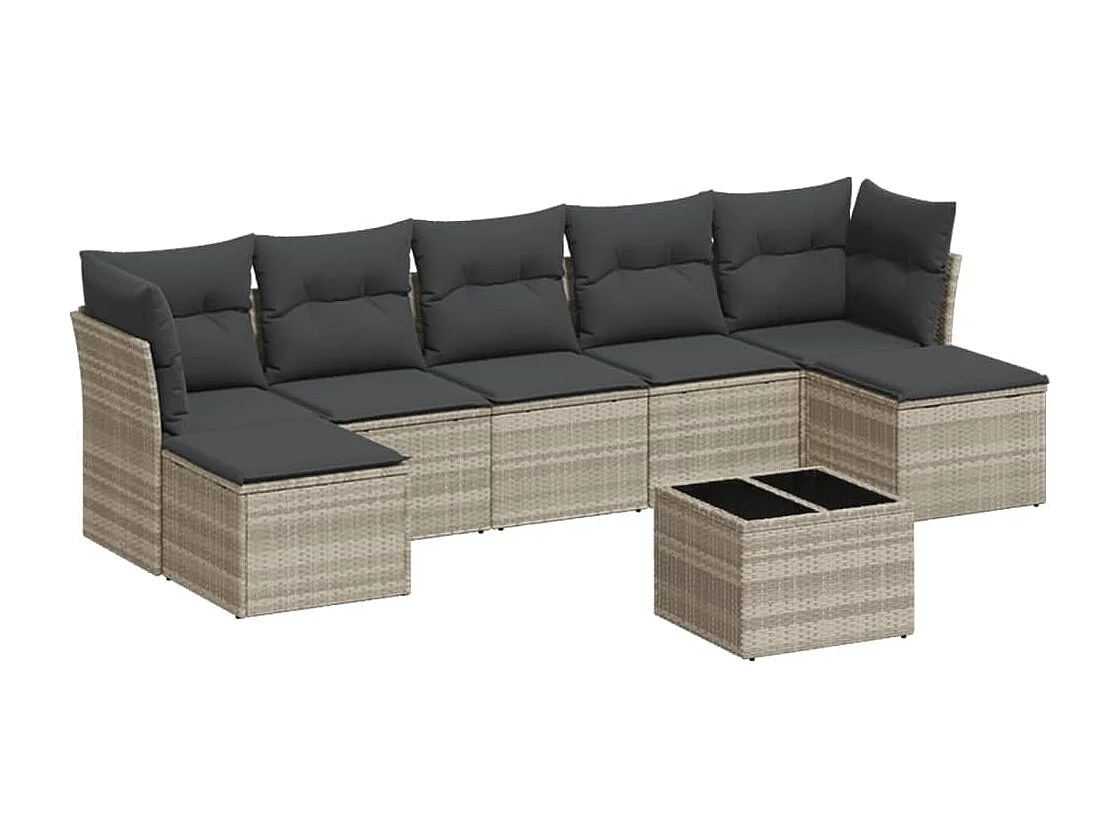 Salon de jardin 8 pcs avec coussins gris clair résine tressée
