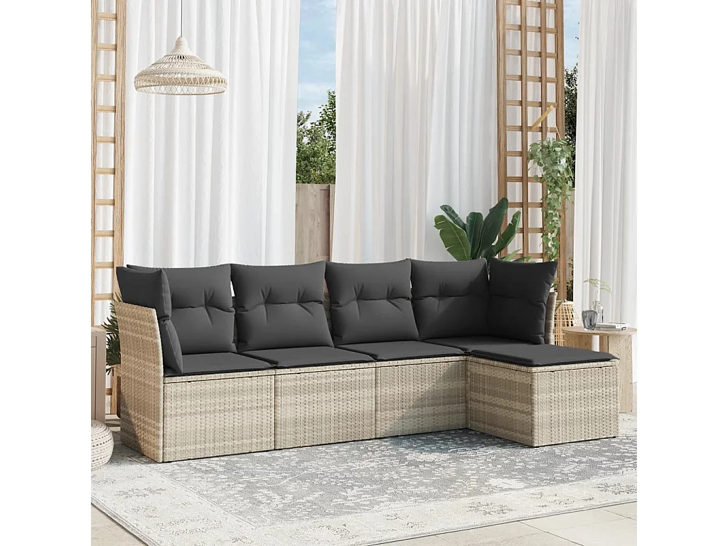 Set de sofás jardín y cojines 5 pzas ratán sintético gris claro