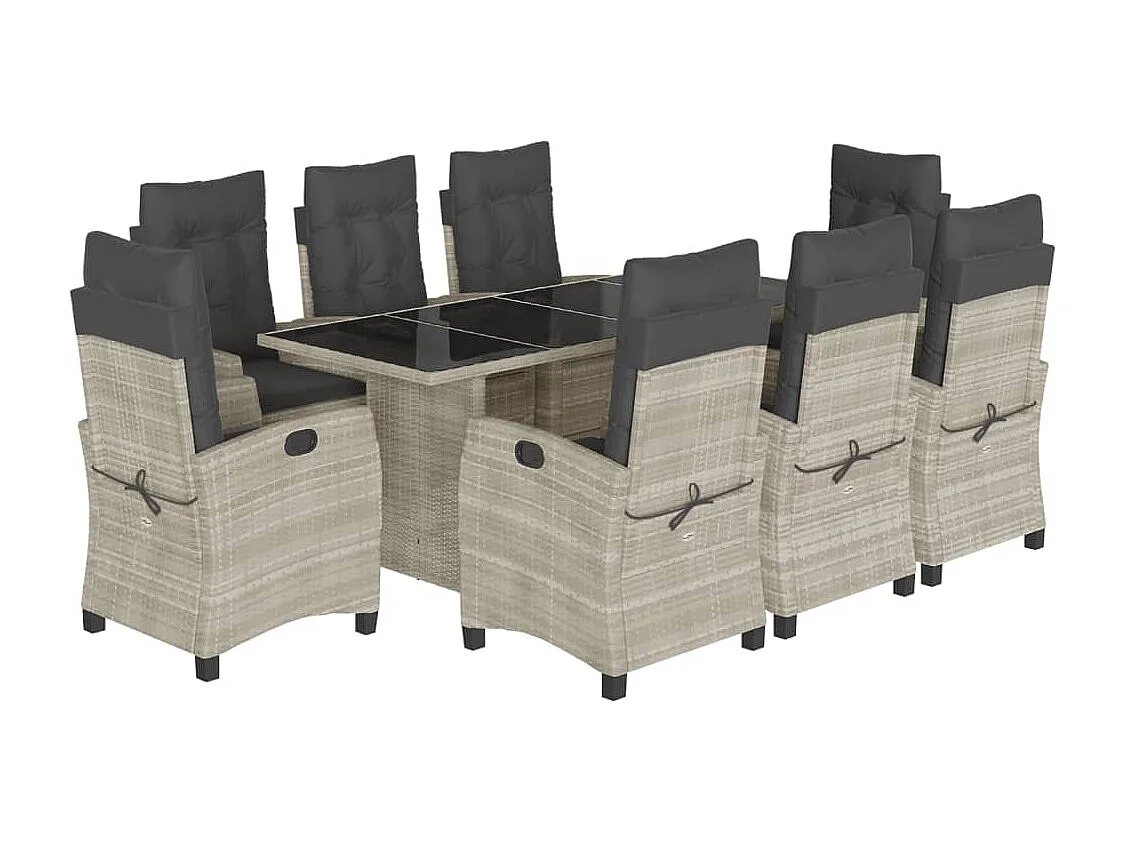 Ensemble à manger de jardin et coussins 9 pcs gris clair rotin