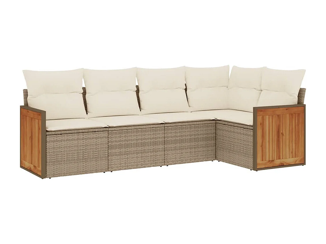 5-delige Loungeset met kussens poly rattan beige