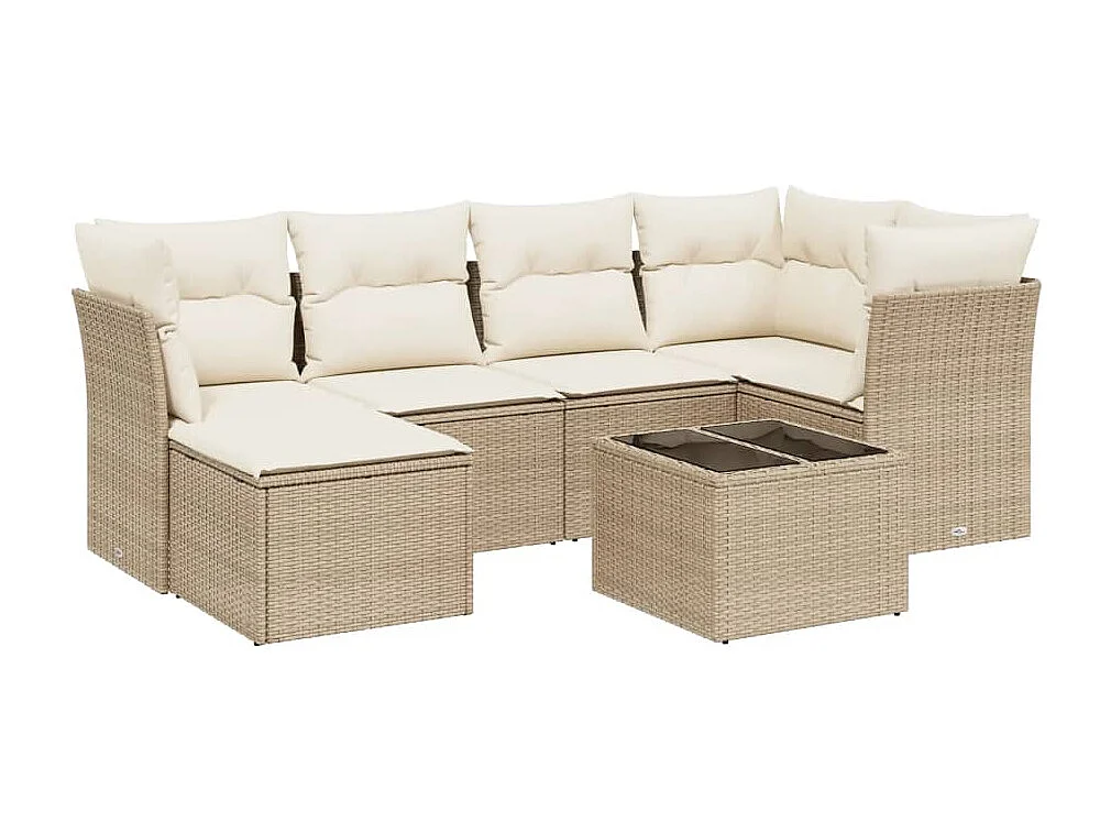 7 pcs conjunto de sofás p/ jardim com almofadões vime PE bege