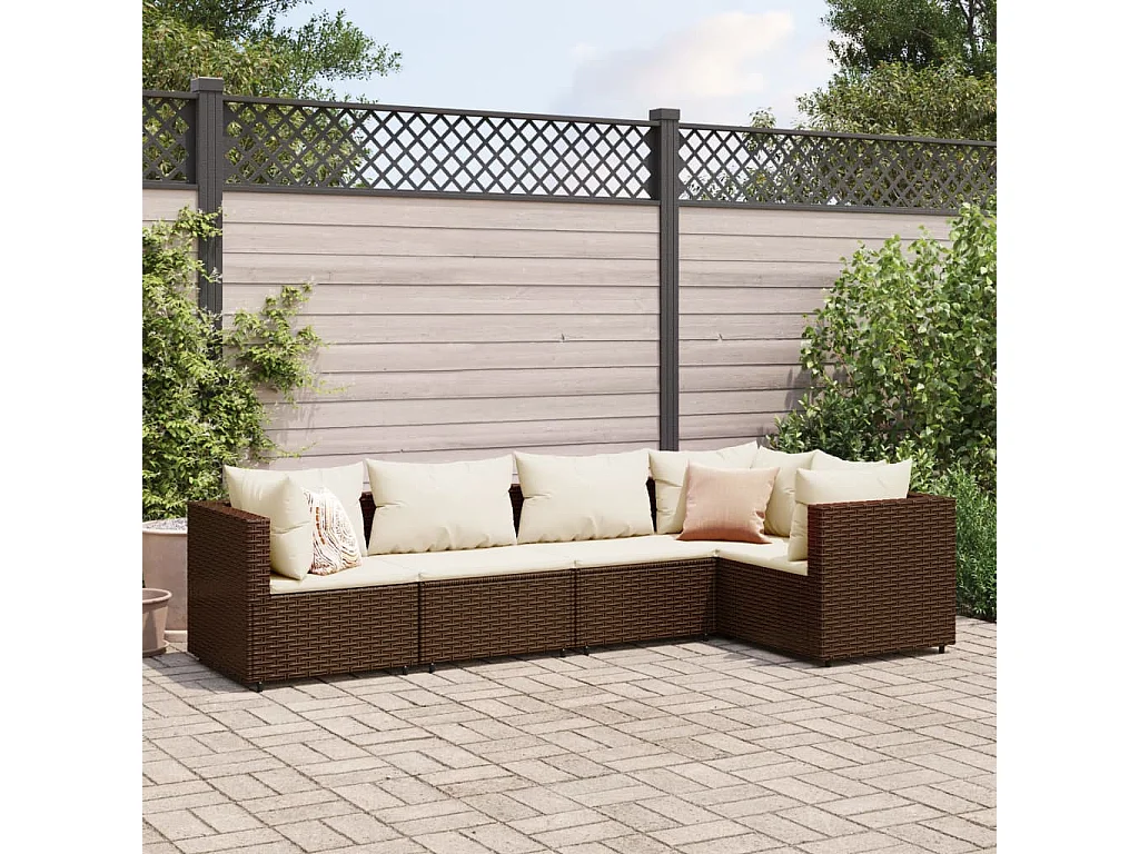 Salon de jardin 5 pcs avec coussins Marron Résine tressée