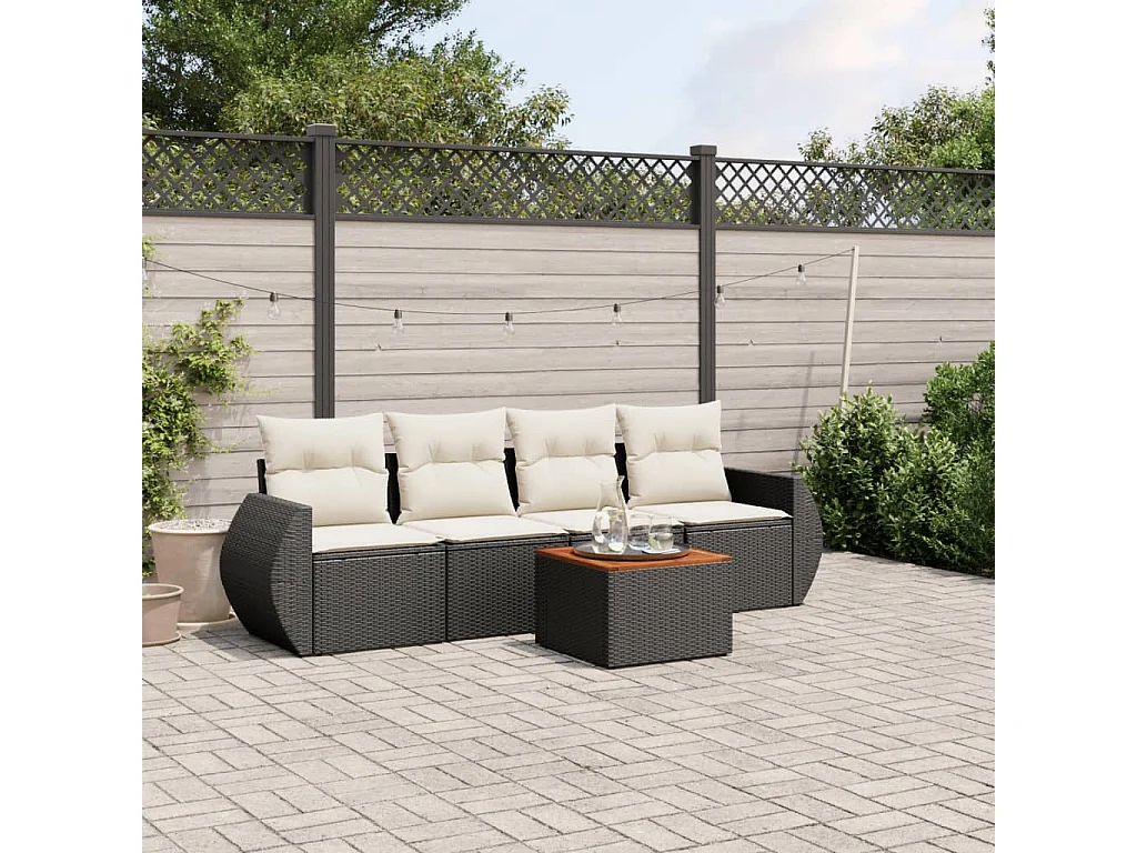 Set Divani da Giardino 5 pz con Cuscini in Polyrattan Nero