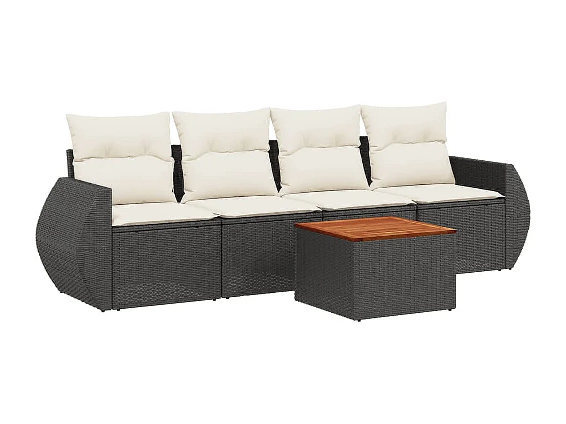 Set Divani da Giardino 5 pz con Cuscini in Polyrattan Nero