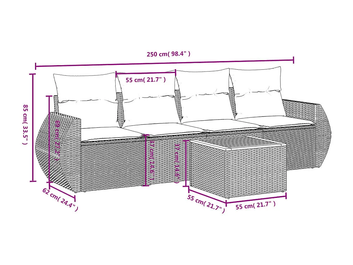 Set Divani da Giardino 5 pz con Cuscini in Polyrattan Nero