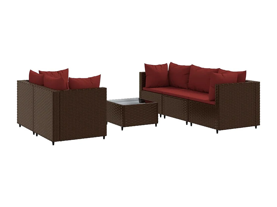 Salon de jardin 6 pcs avec coussins Marron Résine tressée