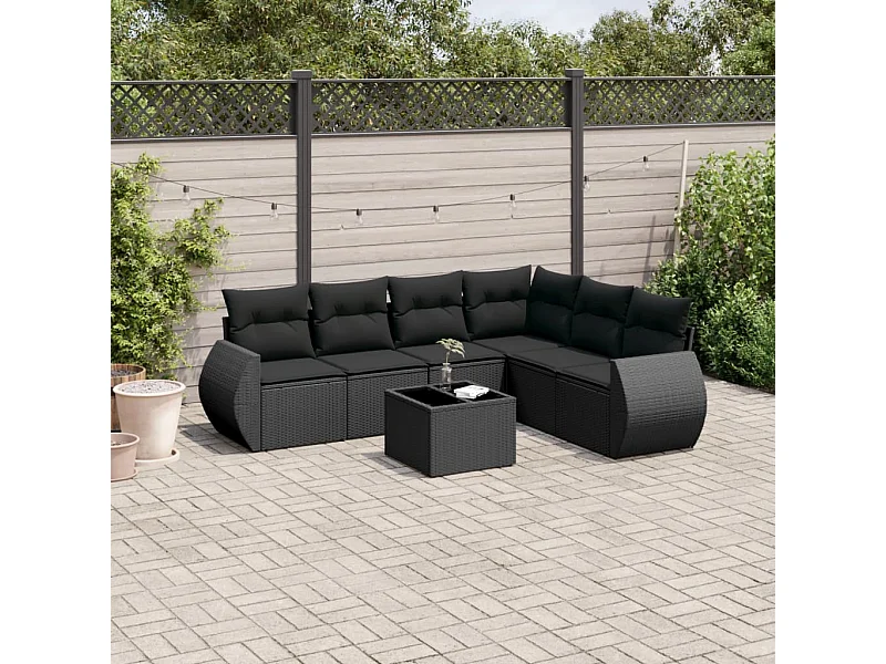 Set Divani da Giardino con Cuscini 7pz Nero Polyrattan