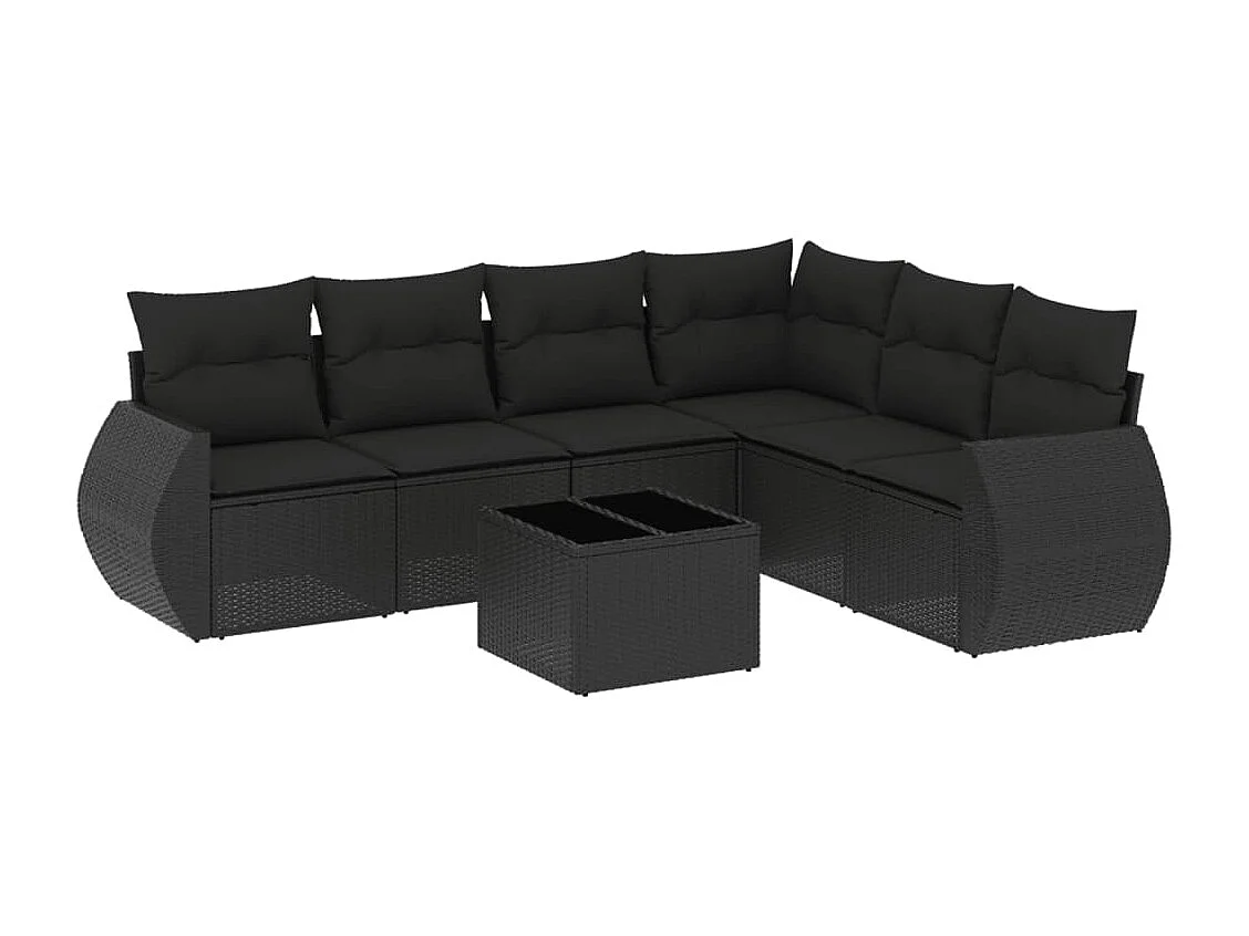 Set Divani da Giardino con Cuscini 7pz Nero Polyrattan