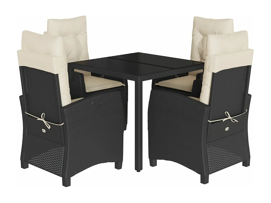 Set da Pranzo da Giardino 5 pz Nero con Cuscini in Polyrattan