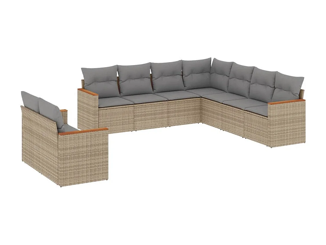 Salon de jardin avec coussins 9 pcs beige résine tressée