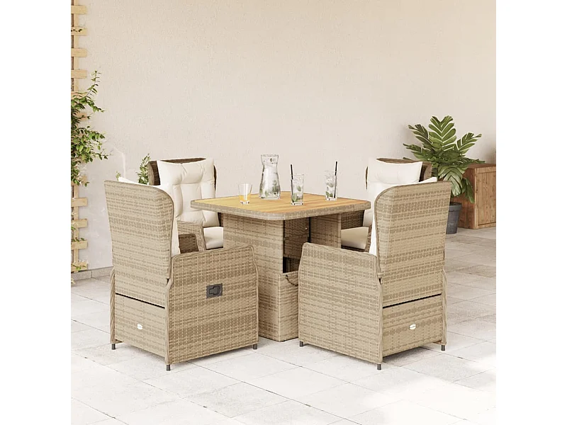 Ensemble à manger de jardin avec coussins 5pcs Beige poly rotin