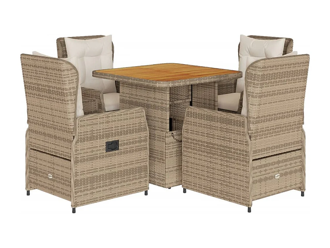 Ensemble à manger de jardin avec coussins 5pcs Beige poly rotin