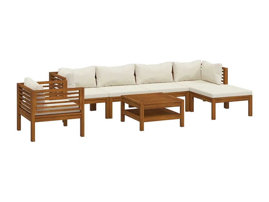 7-tlg. Garten-Lounge-Set mit Creme Kissen Massivholz Akazie