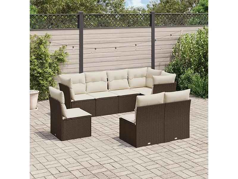 Set sofás de jardín 8 piezas y cojines ratán sintético marrón