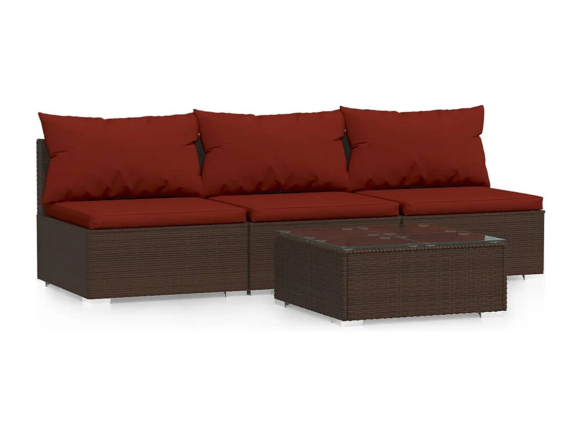 Salon de jardin 4 pcs avec coussins Marron Résine tressée