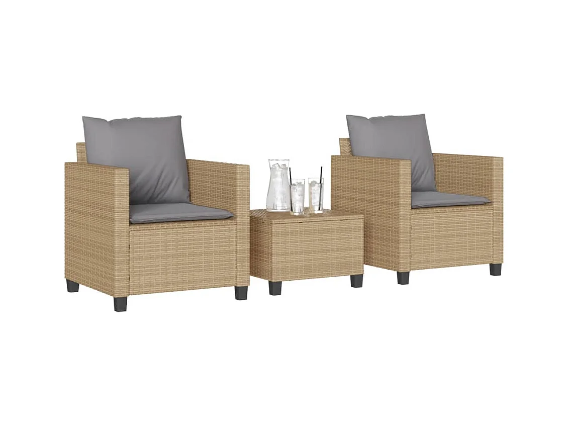 Ensemble de bistro 3 pcs avec coussins beige résine tressée