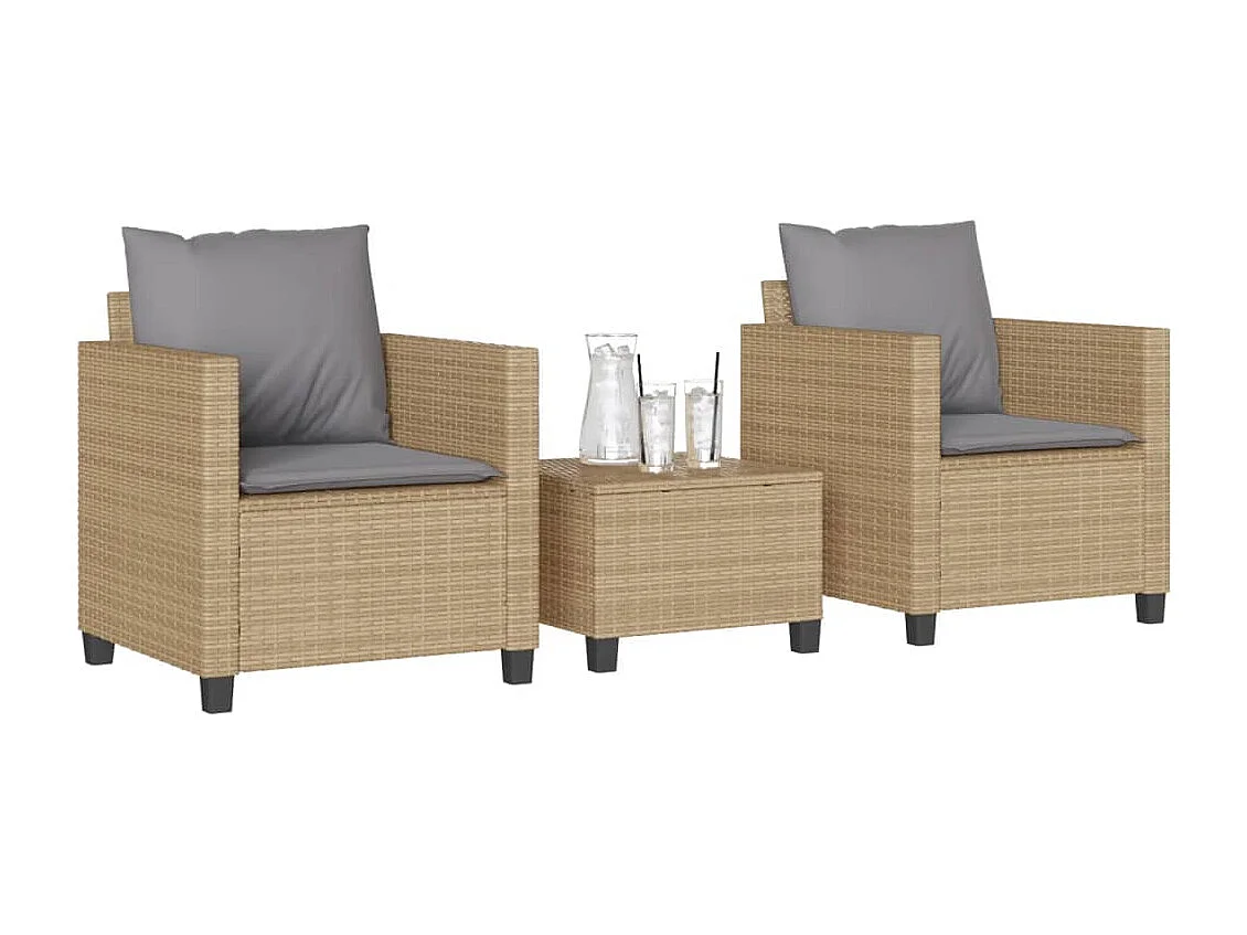 Set da Bistrò 3 pz con Cuscini Beige in Polyrattan