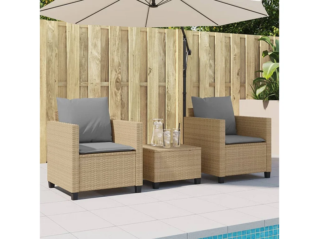Set da Bistrò 3 pz con Cuscini Beige in Polyrattan