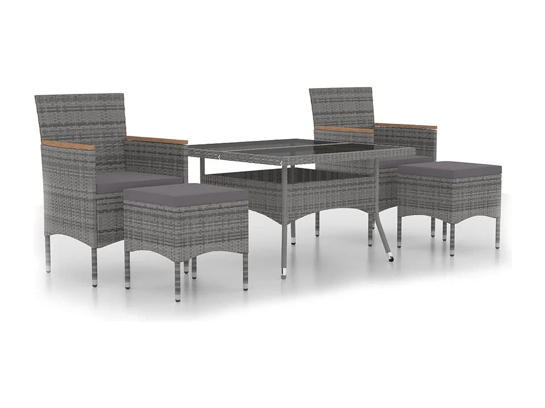 Ensemble à Manger jardin 5 pcs résine tressée verre trempé Gris