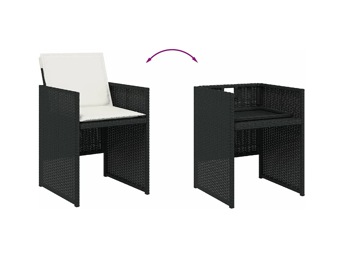 11-tlg. Garten-Essgruppe mit Kissen Schwarz Poly Rattan