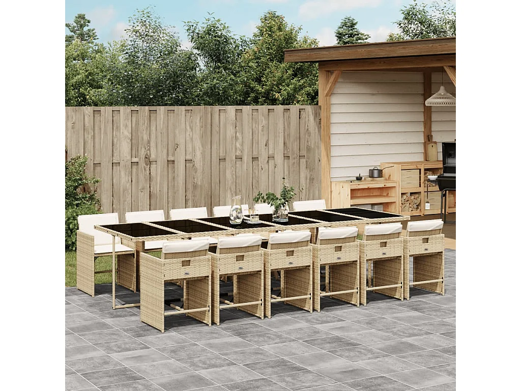 Ensemble à manger de jardin et coussins 13 pcs beige