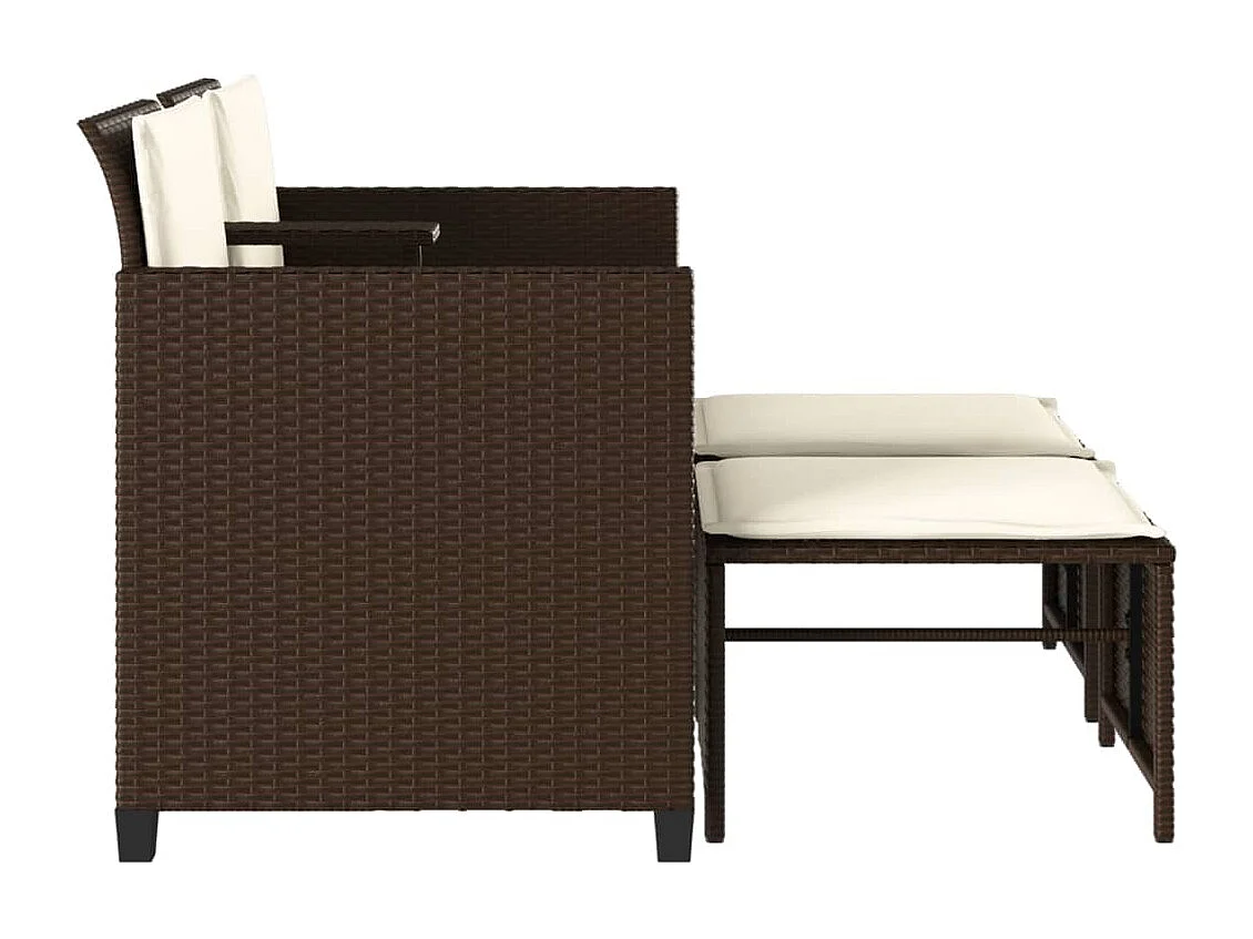 Canapé de jardin 2 places avec table et tabourets marron rotin